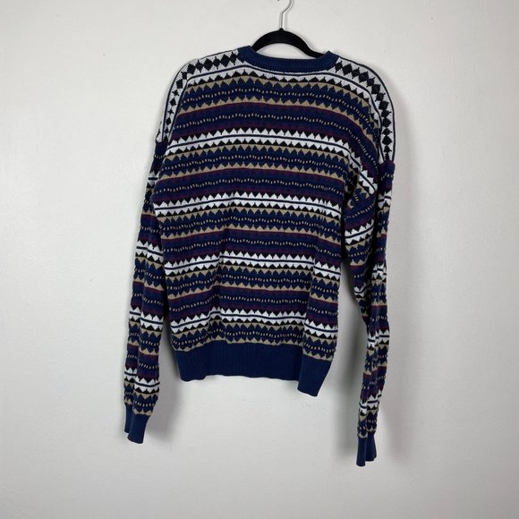 Vintage Descente Men's Sz XL 3D Knit Striped Grandpa Style Navy Maroon Sweater - Picture 6 of 8